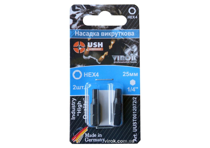 Насадка викруткова USH : HEX М4 x 25 мм. шестигранна. Уп. 2 шт.(блістер)