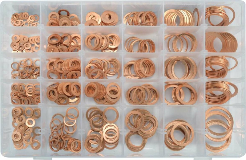 Шайби мідні різних розмірівYATO, Ø= 4/8 - 30/36 мм, наб. 580 шт