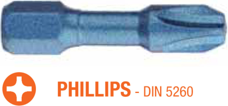 Насадка викруткова ударна USH Blue Shock : Phillips PH3 x 30 мм Torsion, Уп. 5 шт.