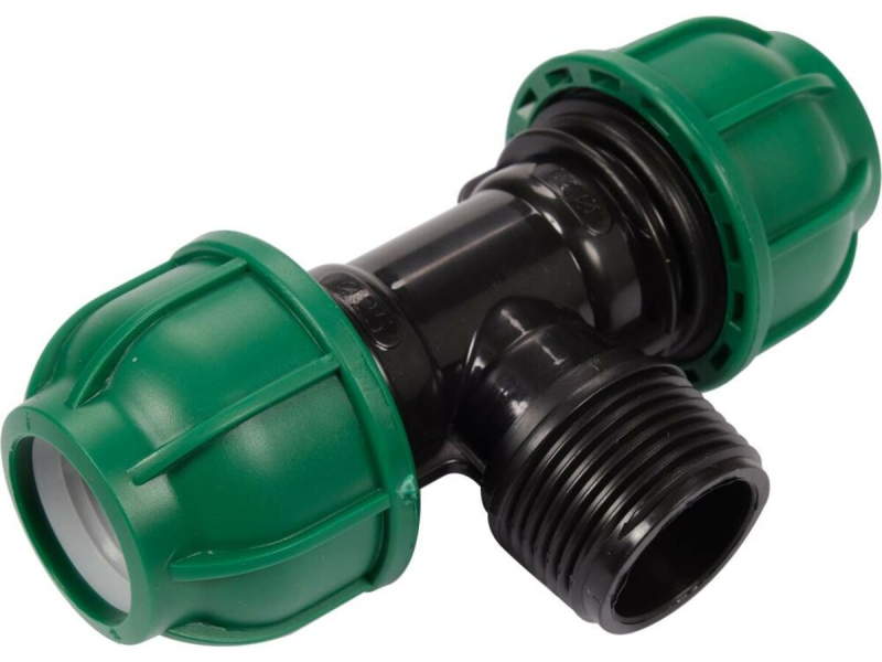 Трійник сполучний водяних пластикових труб 2x 25 мм- зовн. різьб G1" FLO поліпропіл, для тиску 1 MPa