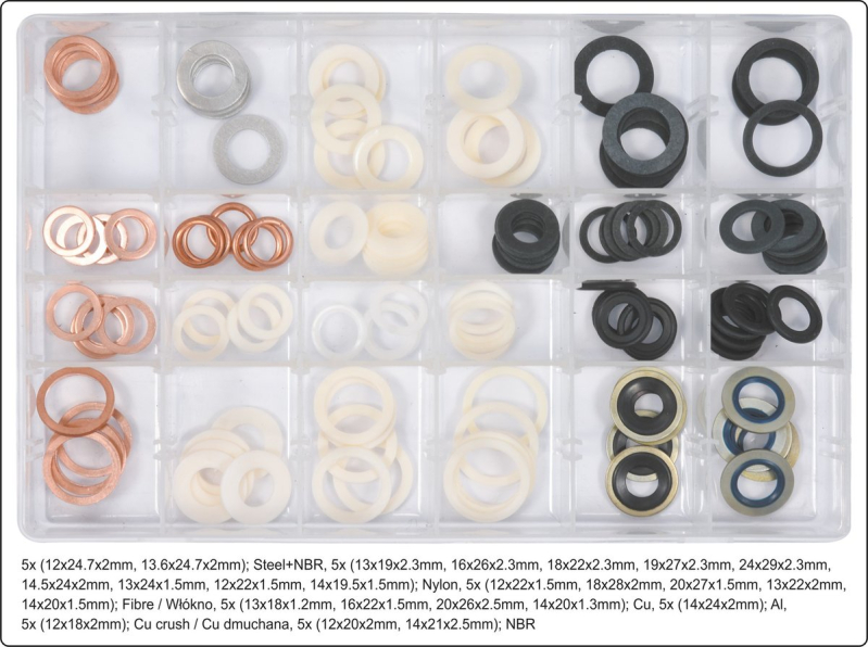 Прокладки для зливних корків YATO з різних матеріалів і різних розмірів, 120 шт [12]