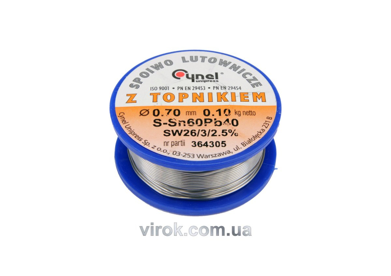 Припій Sn60-Pb40 дротяний на котушці VOREL : Ø= 0,7 мм, m=100 г [30]