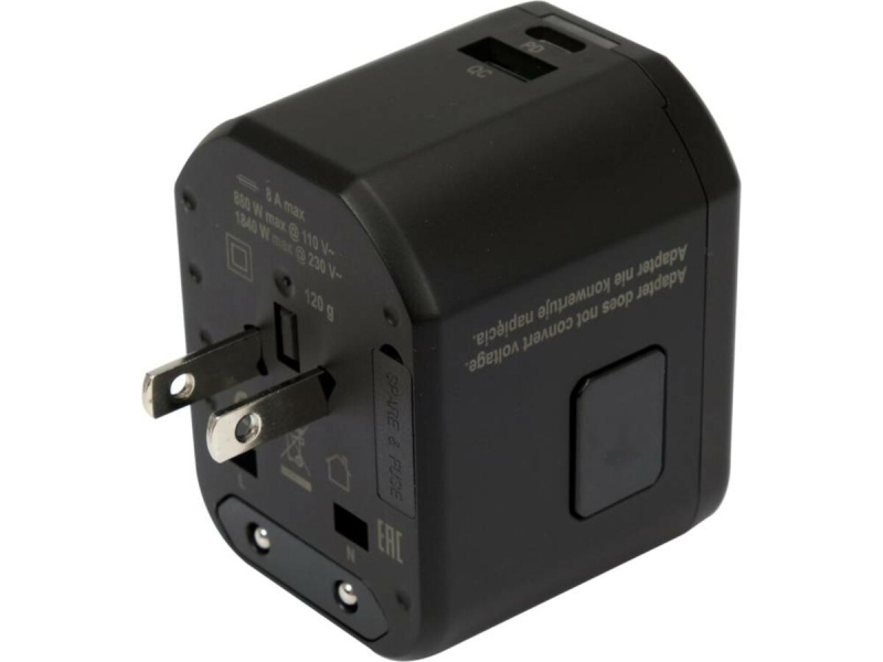 Розетка-адаптер електромережевий 110-240 В, до 8 А YATO з універсальн гніздом з USB,Type-C і вилками