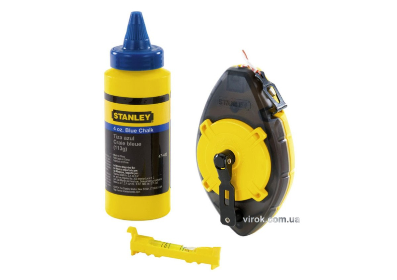 Шнур для розмітки STANLEY " PowerWinder ", в комплекті, 30м, крейдяний порошок 45г, Підвісний рівень