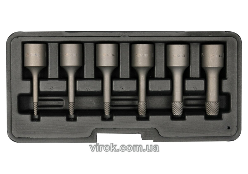 Набір екстракторів YATO : квадрат 3/8". Ø= 2-10 мм, для гвинтів 8660 HRC 49-52. 6 Од. [50]