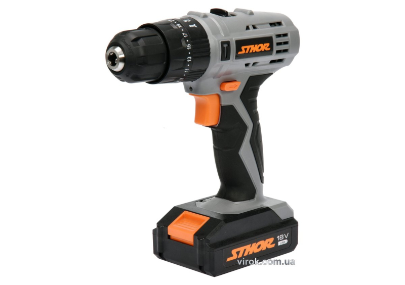 Шуруповерт-дриль ударний акумуляторний STHOR : 18 В, Li-Ion 1,3 АхГод, КМ- 22 Nm, патрон Ø≤10 мм