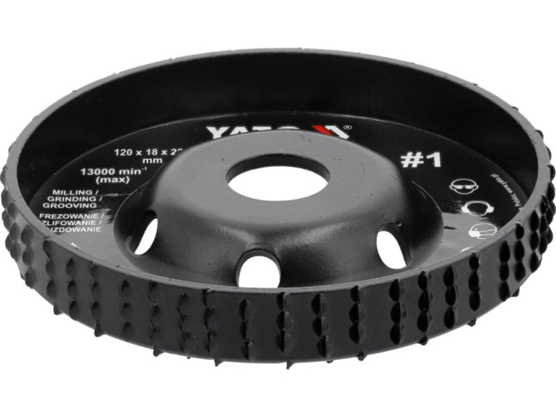 Диск-фреза випуклий до КШМ YATO по дереву, шпаклівці, гіпсу; Ø=120/22.2 мм, t= 18 мм шорстк № 1