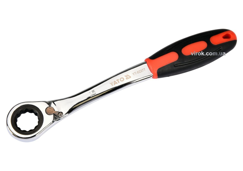 Ключ накидний, вигнутий з тріщаткою YATO: М15, HRC 42-48, Cr-V, з прогумов. ергономічною ручкою