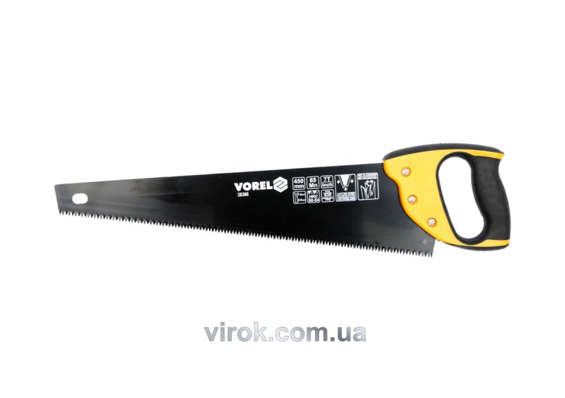 Ножівка по дереву VOREL : L= 450мм, W= 1мм, Тефлонове покриття, 65Mn,Тверд. 50-54 HRC, 7 зуб./1"[10]