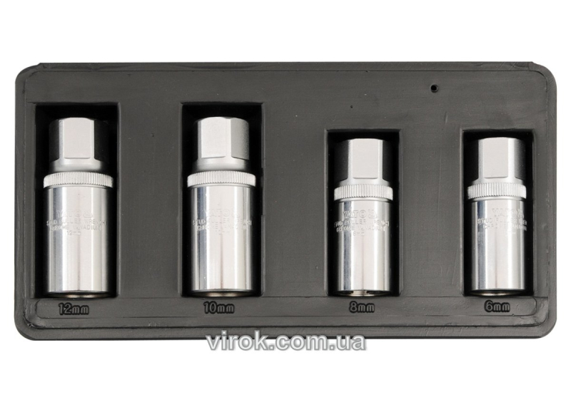 Головки для знімання штифтів YATO, з кв. 1/2, M=21мм, 6,8,10,12мм, набір 4шт. [6/24]