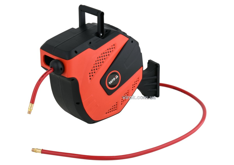 Шланг пневматичний ПВХ на котушці YATO з швидкоз'єдн. наконеч-ми 1/4", Ø=9.5 мм, тиск- 20Bar, l= 15м