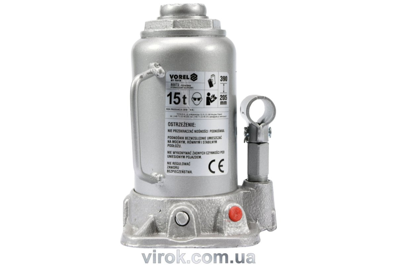 Домкрат гідравлічний cтовбцевий VOREL; F= 15 т, роб. висота- 205- 390 мм