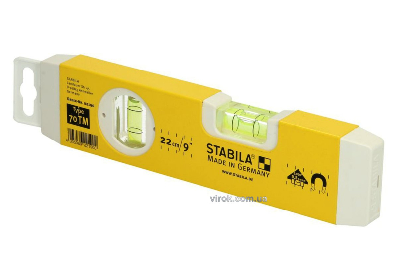 Рівень STABILA Type 70 ТМ : Torpedo, L= 22 см, 2 капсули, магнітний