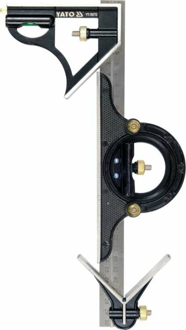 Кутник багатофункційний на смузі YATO 300 мм з кутоміром 45 | 90 | 180 градусів і центруючим кутом