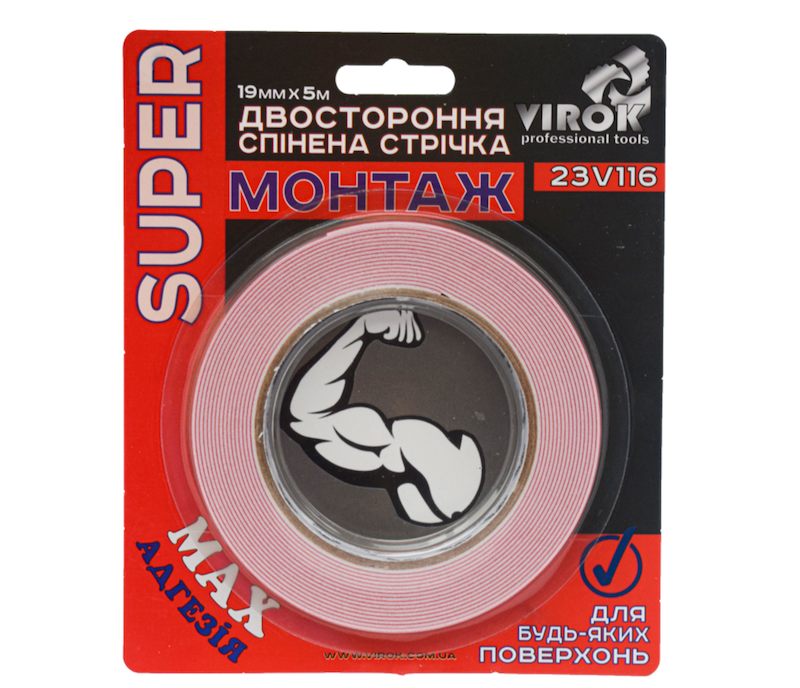 Стрічка 2-стороння спінена VIROK Moment Fix: 19 мм х 5 м