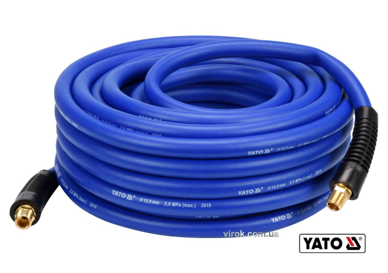Шланг пневматичний гібридний (ПВХ+БНК) YATO: Ø12.5мм x 20м, Ø=3/8", тиск ≤ 2 MPa, різьбов. з'єдн.[5]
