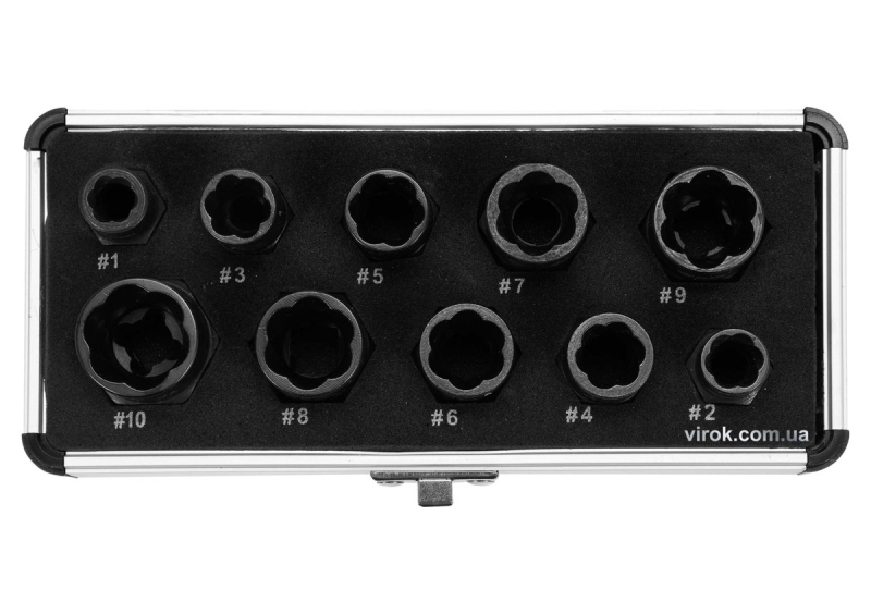 Набір екстракторів YATO для зломаних головок болтів і гайок з квадр.- 3/8". 10 Од. [20]