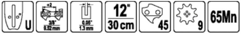 Шина для пили YATO l= 12"/ 30 см (45 ланок)3/8" (9,52 мм) .Т-0,05" (1,3 мм)---YT-849495