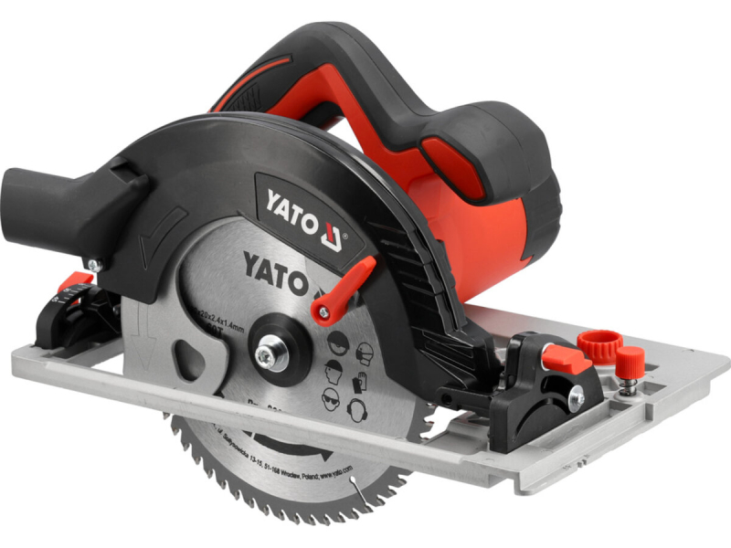 Пила дискова ручна ел. мережева 230В YATO: P= 1.6 кВт, диск Ø=190 мм, кут 90-45° глиб. різа 66-44 мм