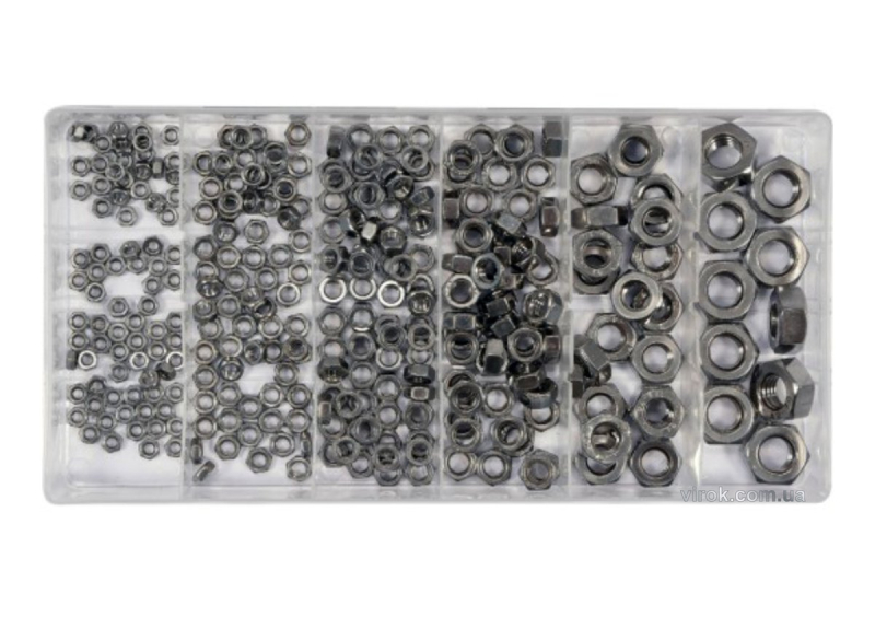 Гайки М3- М10 YATO : нержавіючі, пластикова коробка; наб. 300 шт. [5/20]