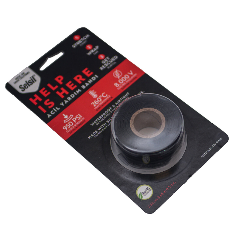 Стрічка ремонтна термоусадочна SELSIL 3,6 м х 2,54 см. для труб, шлангів, ізоляції (силіконова)