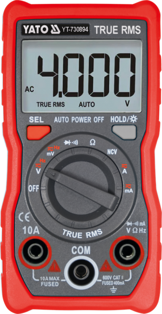 Мультиметр TRUE RMS електричних параметрів YATO з LCD-цифровим діапазоном 4000 від 2х1,5V;AA батар