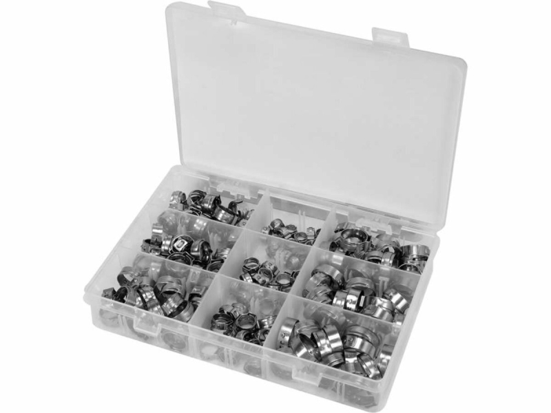 Хомути плавні з 1-м вушком до шлангів YATO різних розмірів Ø= 5,8- 21 мм, 170 шт.