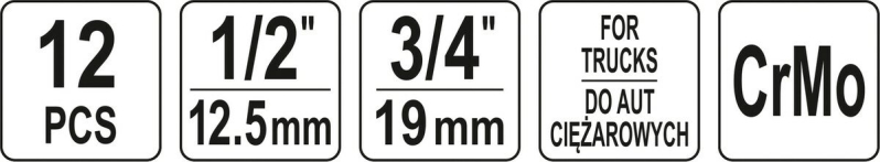 Набір насадок викруткових ударних YATO : TORX/HEX до квадратів 1/2", 3/4", 12 елем..