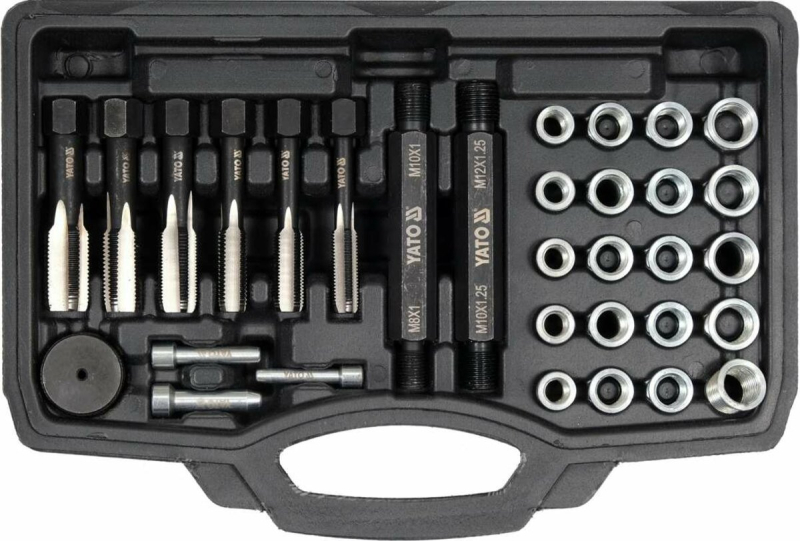 Набір для ремонту різьби "свічок" запалення YATO M8- М12 мм, 33 елем.