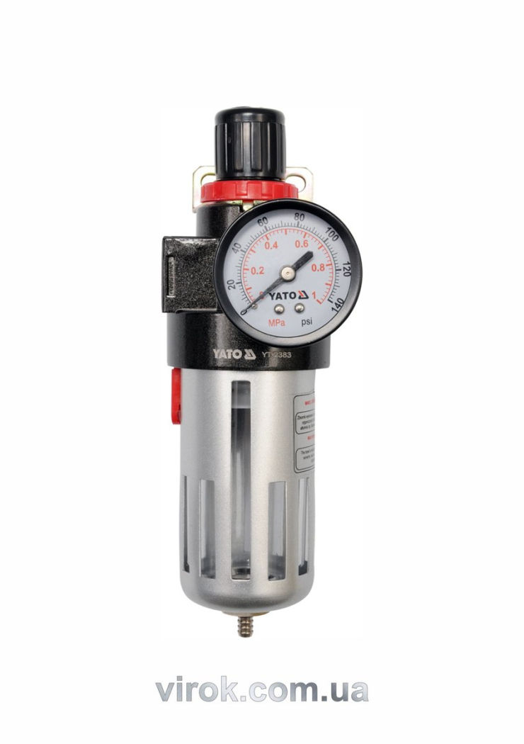 Фільтр пневматичний з редуктором і манометром YATO : 1/2", max. P= 0.93 MPa [20/480]