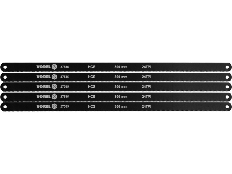 Полотно різальне до ножівки по металу VOREL 300х 12,6х 0,65 мм, 24 зуби/1", паков. 5 шт [10/200]