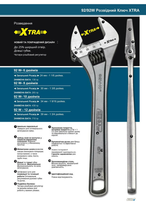 Ключ разводной IREGA 92-4" 100 мм. захват до 13 мм классический XTRA-разведение (IREGA92-4)