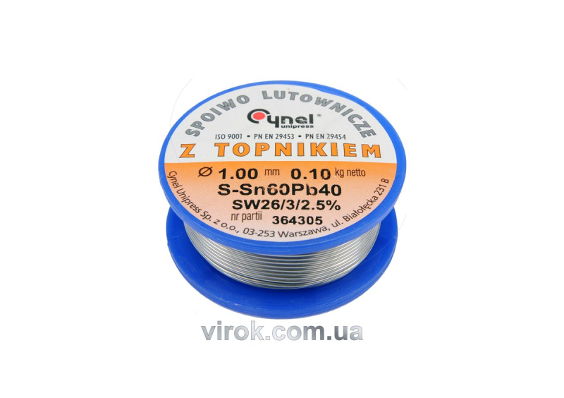 Припій Sn60-Pb40 дротяний на котушці VOREL : Ø=1мм, m=100 г [30]