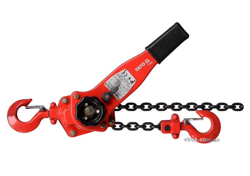 Лебідка ланцюгова ручна YATO : з дотягувачем, H= 1.5 м, F= 750 кг