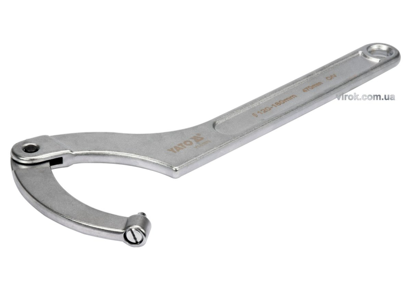 Ключ гаковий з носиком на шарн з округленим болтиком в діапаз. M=120-180мм YATO, Хр-Ван. L=470мм [5]