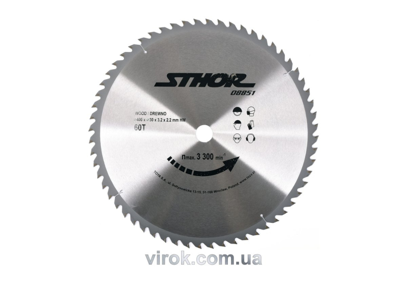 Диск пильний по дереву STHOR. Ø= 400/30 мм, h= 3,2 мм, 60 зубів