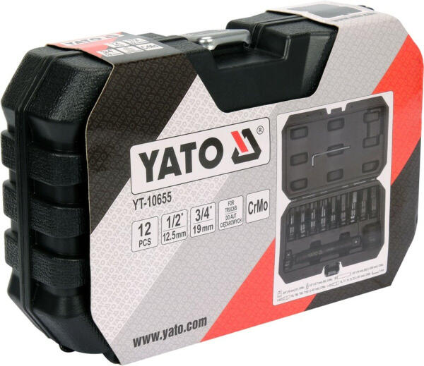 Набор отверточных насадок ударных YATO : TORX/HEX до квадратов 1/2", 3/4", 12 элем.. (YT-10655)