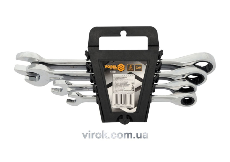 Ключі ріжково - накидні з тріщаткою VOREL, набір 4 шт.