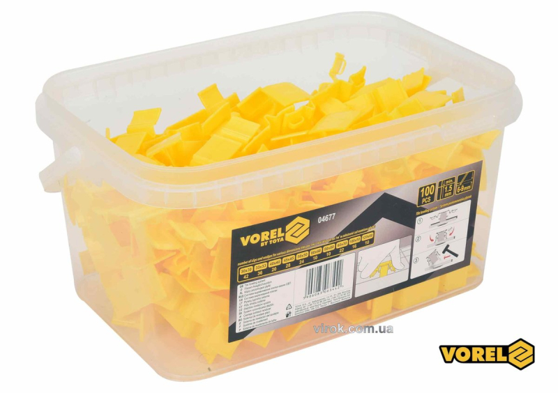 Кліпси для викладання керамічної плитки VOREL : 1.5 мм. h= 6-9 мм. 100 шт(DW)