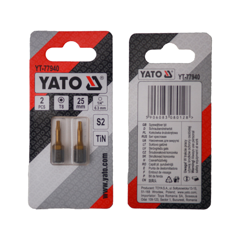 Насадка викруткова YATO TORX T8 х 25 мм. HEX 1/4", покрита титаном, 2 шт.