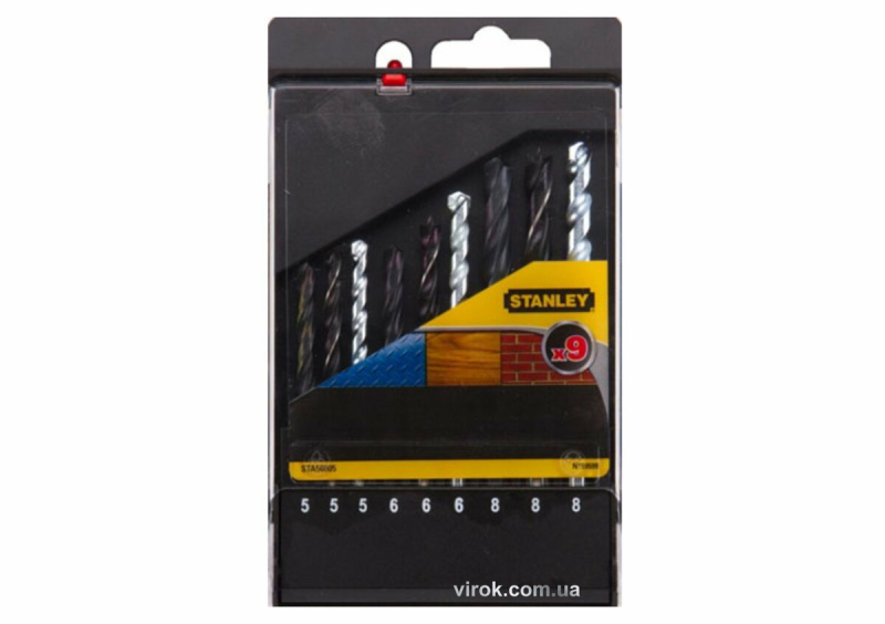 Набір свердл універсальних STANLEY Basic : метал/цегла/дерево, Ø=5, 6, 8 мм. 9 шт.