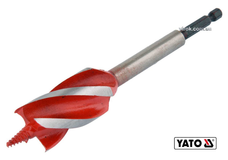 Свердло по дереву YATO : HRC 40-45, Ø= 28 мм, l= 165 мм, з 4 пругами, HEX- 1/4" [50/100]