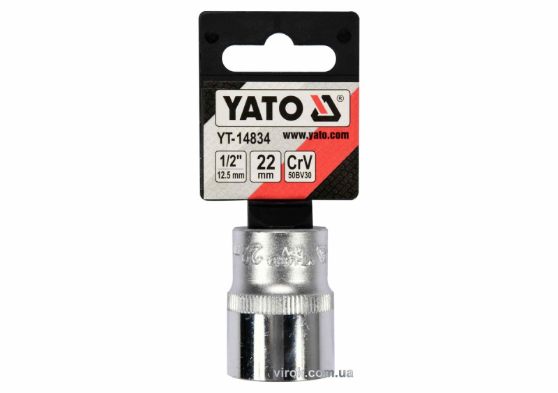 Головка торцева YATO : квадрат 1/2", SPLINE M22 мм, L= 38 мм. CrV [Блістер] [10/160]
