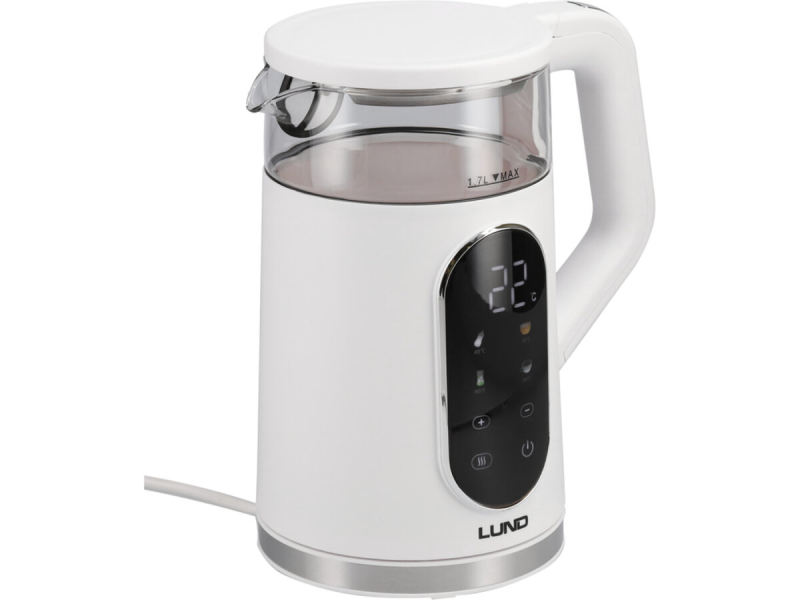 Електрочайник з регулятором температури, білий LUND 1,7 л, 2200 Вт