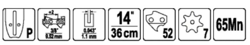 Шина для пили YATO l= 14"/ 36 см (52 ланки)3/8" (9,52 мм). Т-0,043" (1,1 мм) ---YT-849475