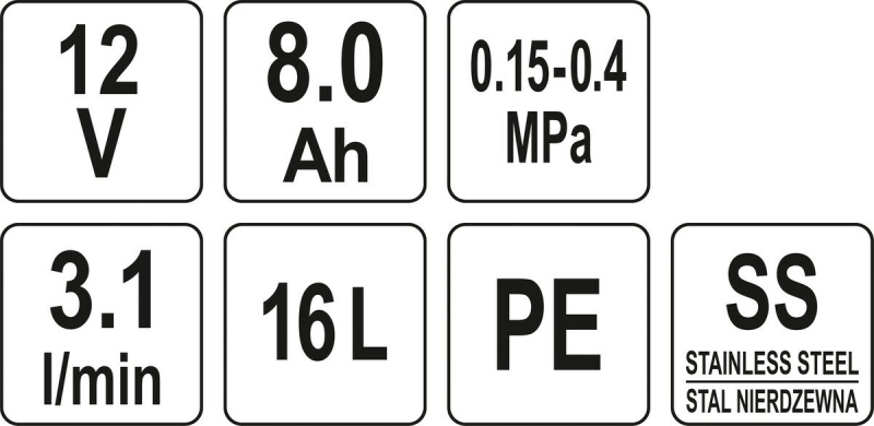 Оприскувач акумуляторний FLO ранцевий : 12В, 8 АГод, бак- 16 л, продукт.- 3 л/хв