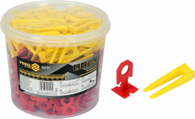 Кліпси і клини для викладання керамічної плитки VOREL : 3 мм, t≤ 14 мм. 300 + 100 шт.(DW)