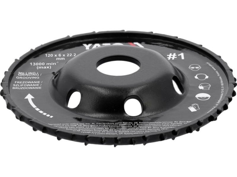 Диск-фреза випуклий до КШМ YATO по дереву, шпаклівці, гіпсу; Ø=120/22.2 мм, t= 16/6мм шорстк №1