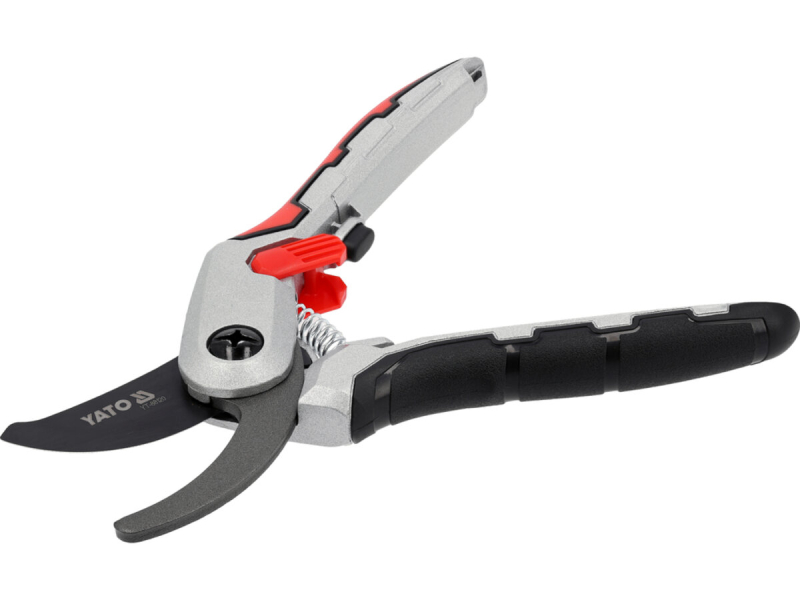 Секатор ножичний YATO заокруглені леза, до гілок Ø≤ 20 мм l= 205 мм, з блокуванням, алюмінієві ручки