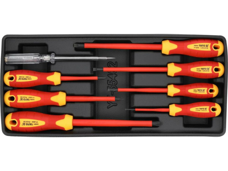 Вклад до інструментальної шафи YATO: викрутки ізольовані до 1000 В з індикаторм напруги 250 В, 8 шт